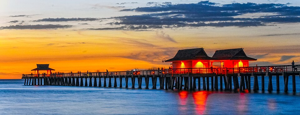 Naples Pier at sundown in an archival 2017 photograph